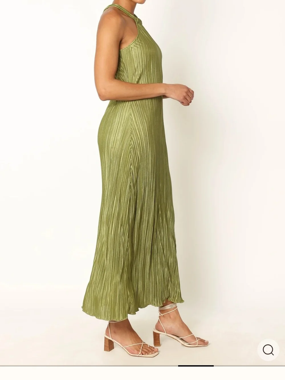 Petal & Pup Olive Halter Pleated Midi Dress - Picture 4 of 9